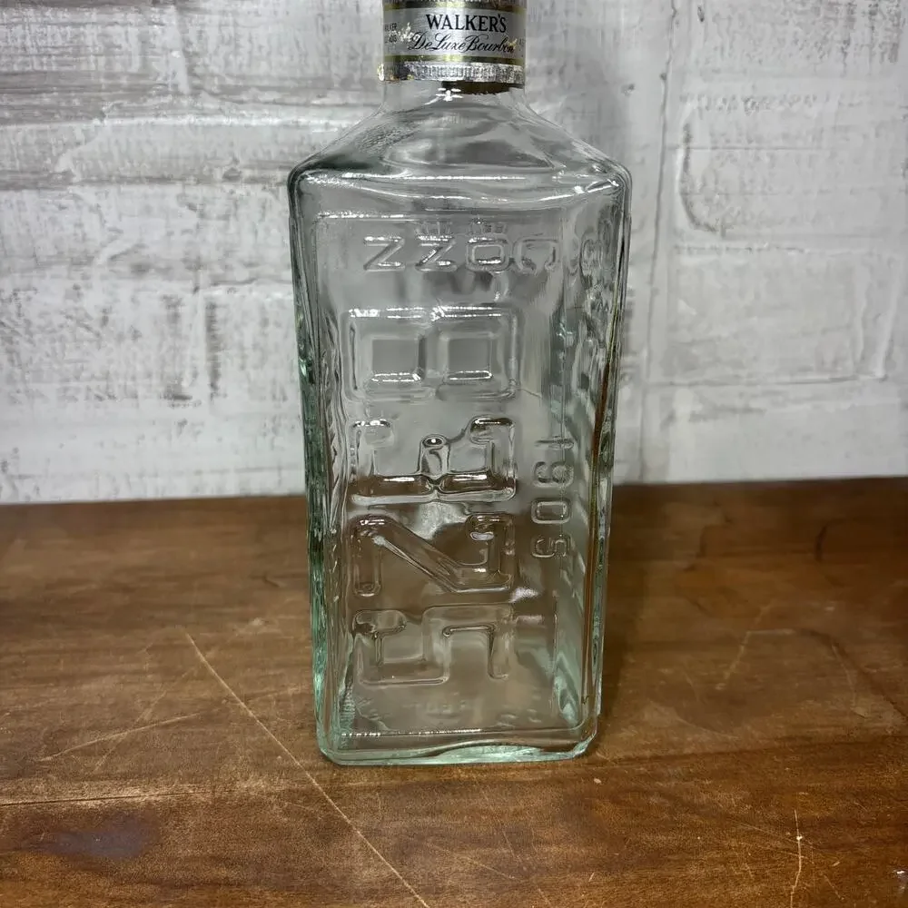 Vintage License Plate Glass Whiskey Decanter with Stopper
